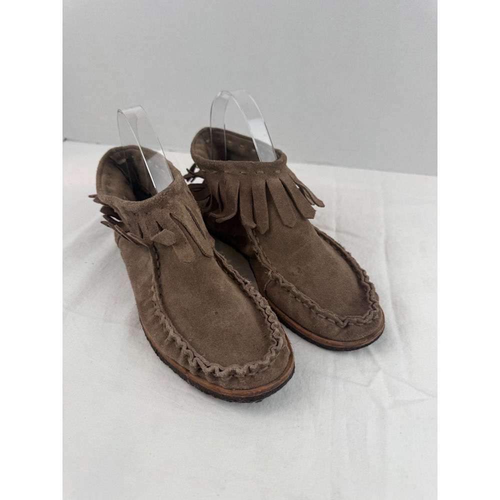 Splendid Brown‎ Suede Fringe Moccasin Ankle Boots CC006/1037 Womens 6M